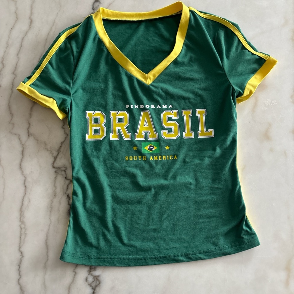 Y2k Tops Womens Brazil Shirt Short Sleeve Graphic Tee